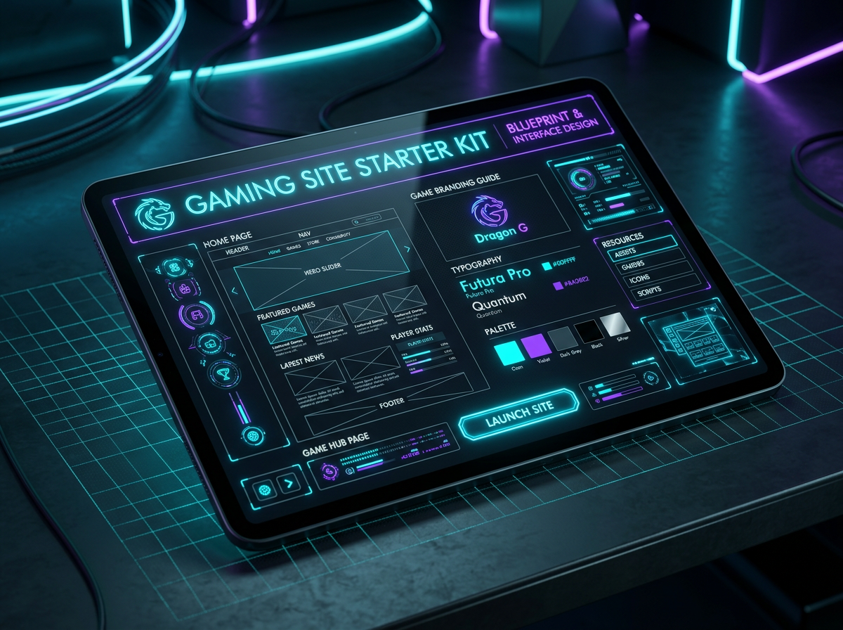 Pixel Forge Gaming Site Starter Kit Blueprint Mockup